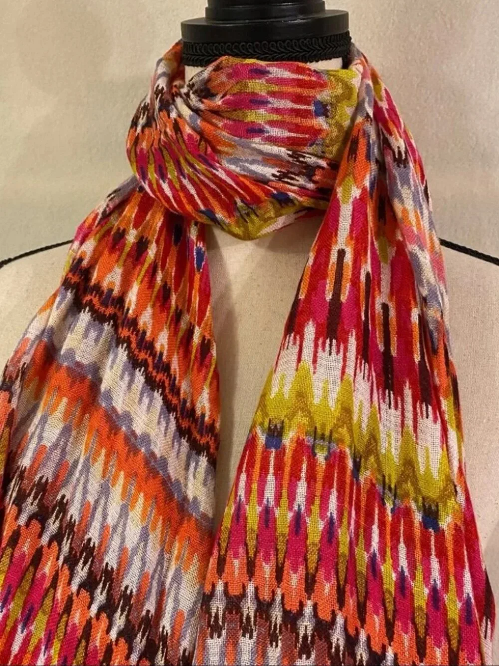 NWT Loft rayon linen blend woven oblong chevron stripes block print scarf